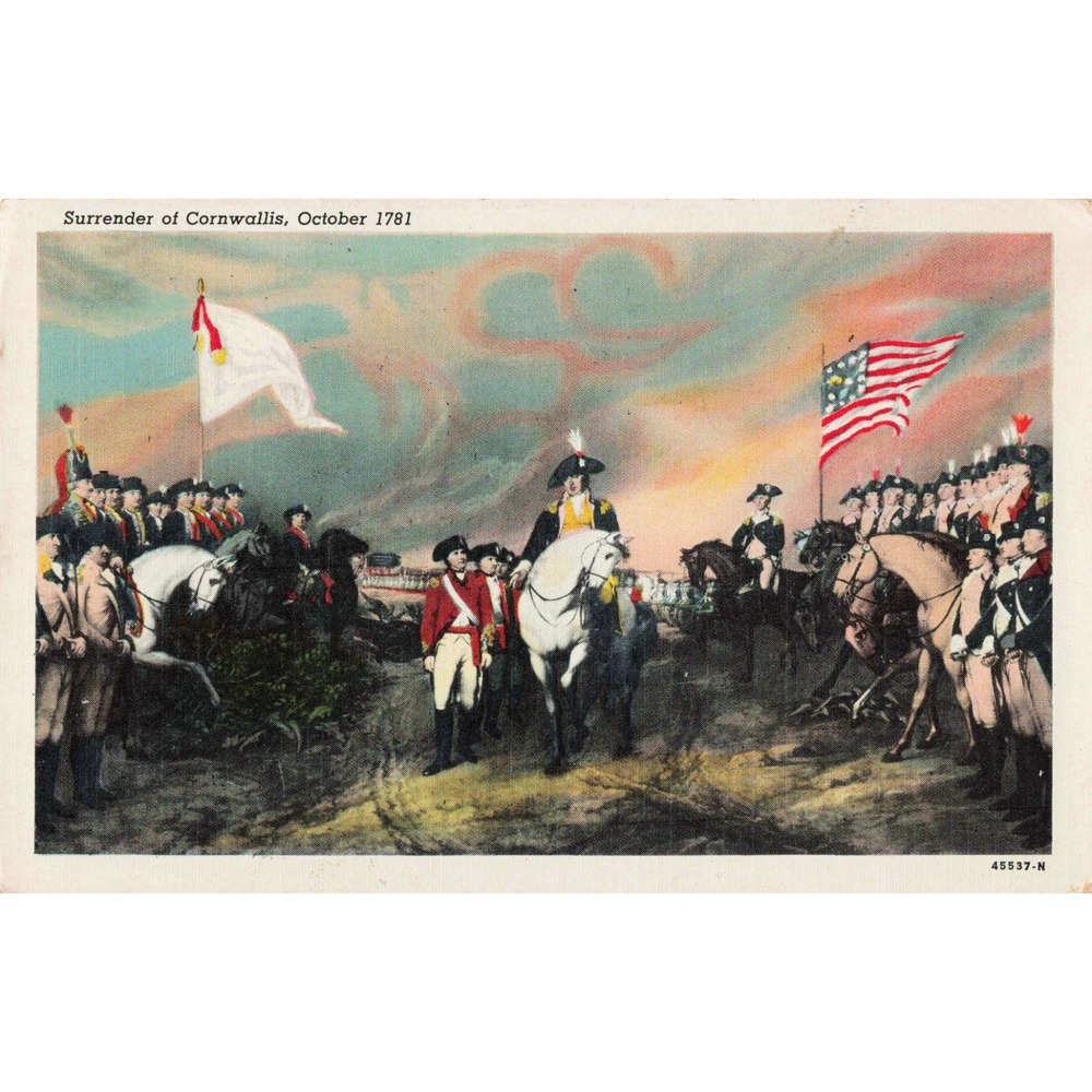 Vintage Surrender of Cornwallis 1781 Linen Postcard C.T. American Art Yorktown - Picture 1 of 2